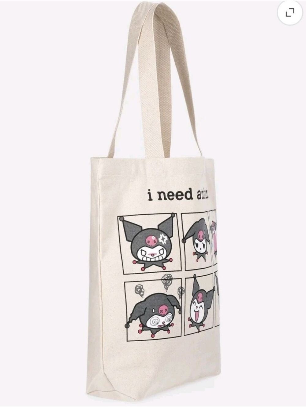 Kuromi Women's 13.5" Current Mood Tote Bag, Natural Canvas - Picture 3 of 4